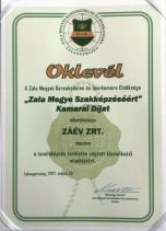 2017 Zala megye Szakképzésért kamarai Oklevél